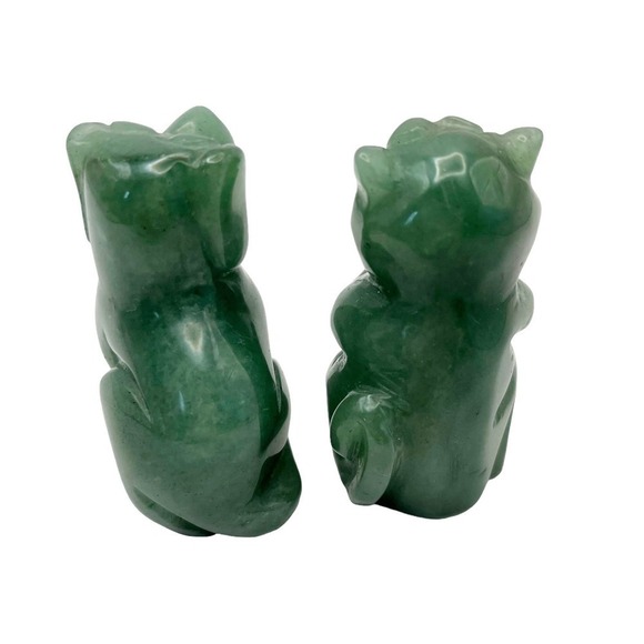 Set of 2 Polished Stone Bear Dog Figurines Sitting Green Mini Size 2 in Tall - Picture 11 of 12